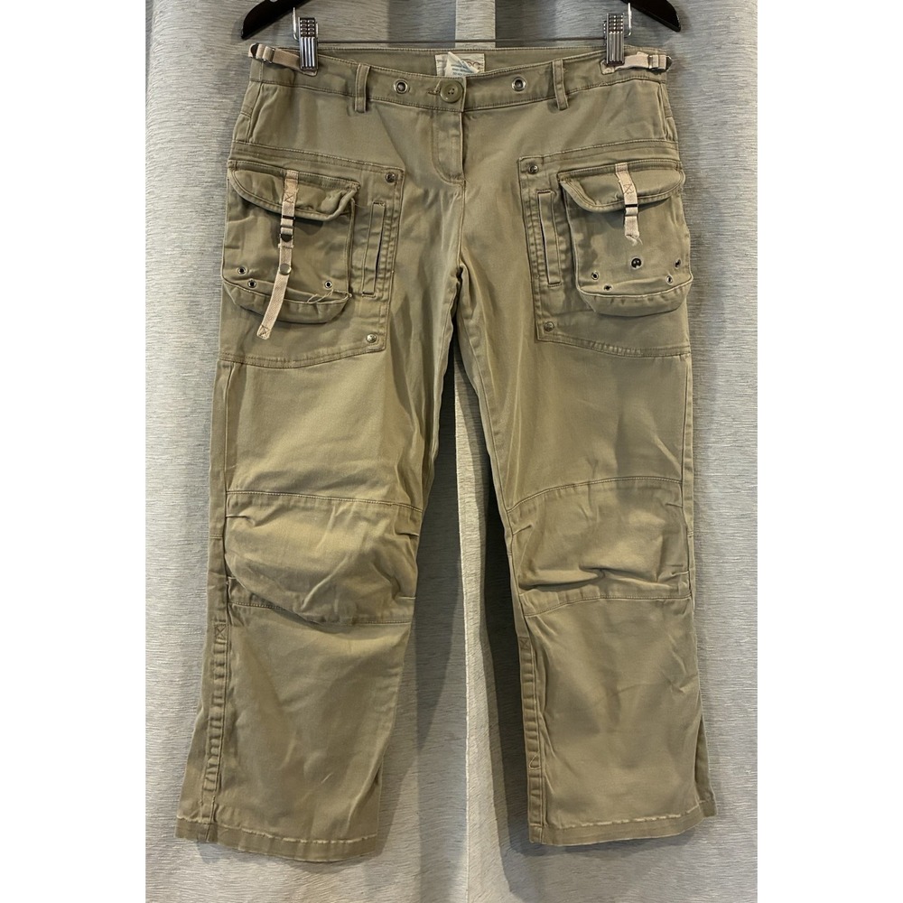 Vtg‎ Y2K Zinc Cargo Capri Crop Pants Womens Sz 7 Green Stretch Grunge